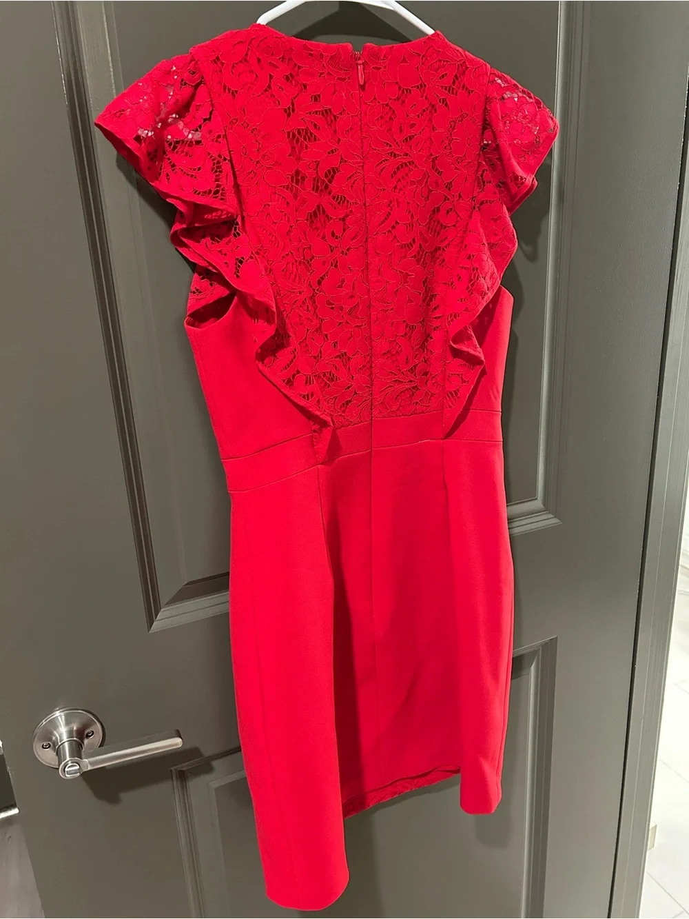 BCBGMaxAzria Red Lace Ruffle Cocktail Dress Size 4